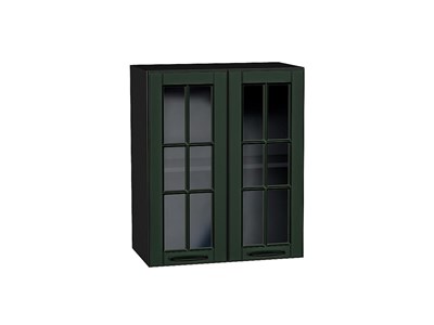 Шкаф верхний с 2-мя остекленными дверцами Дублин Graphite, Special Green, 720, 600 В*Ш*Г 716*600*318, фасад МДФ/Стекло  Special Green, корпус  Graphite ms2510VVT_74308