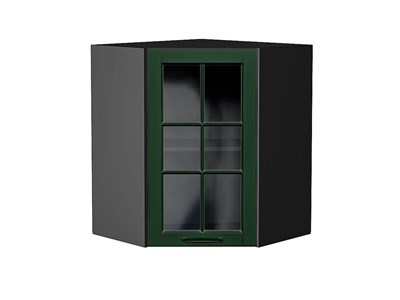 Шкаф верхний угловой остекленный Дублин Graphite, Special Green, 720 В*Ш*Г 716*600*600, фасад МДФ/Стекло  Special Green, корпус  Graphite ms2510VVT_74286