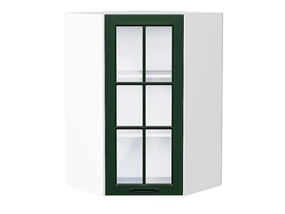 Шкаф верхний угловой остекленный Дублин Белый, Special Green, 920 В*Ш*Г 920*600*600, фасад МДФ/Стекло  Special Green, корпус  Белый ms2510VVT_74279