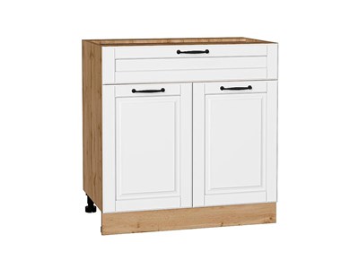 Шкаф нижний с 2-мя дверцами и ящиком Дублин Дуб Вотан, Special White, 800 В*Ш*Г 816*800*478, фасад МДФ  Special White, корпус  Дуб Вотан ms2510VVT_73576