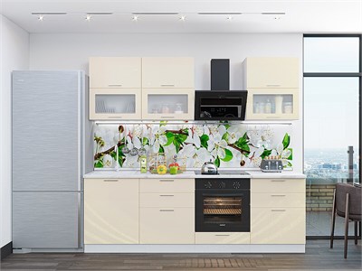 Кухонный гарнитур модульный Валерия-М-01 В*Ш*Г 2140*2400*600, фасад МДФ/Стекло  Бежевый металлик, корпус  Белый, столешница  Гранит белый ms2510VVT_51459