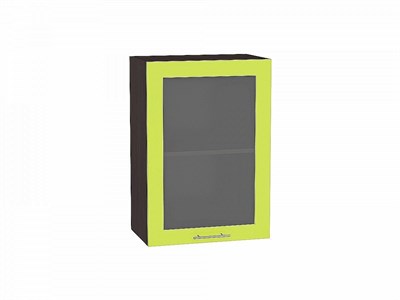 Шкаф верхний с 1-ой остекленной дверцей Валерия-М Graphite, Лайм глянец, 500 В*Ш*Г 716*500*318, фасад МДФ/Стекло  Лайм глянец, корпус  Graphite ms2510VVT_37841
