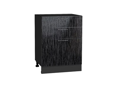 Шкаф нижний с 3-мя ящиками Валерия-М Graphite, Черный металлик дождь, 600 В*Ш*Г 816*600*480, фасад МДФ  Черный металлик дождь, корпус  Graphite ms2510VVT_38473