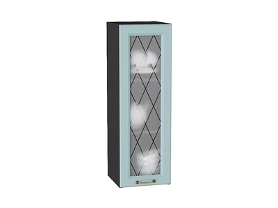 Шкаф верхний с 1-ой остекленной дверцей Ницца Graphite, Голубой, 920, 300 В*Ш*Г 920*300*318, фасад МДФ/Стекло  Голубой, корпус  Graphite ms2510VVT_54694