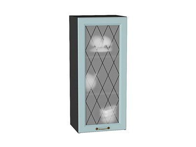 Шкаф верхний с 1-ой остекленной дверцей Ницца Graphite, Голубой, 920, 400 В*Ш*Г 920*400*318, фасад МДФ/Стекло  Голубой, корпус  Graphite ms2510VVT_54695