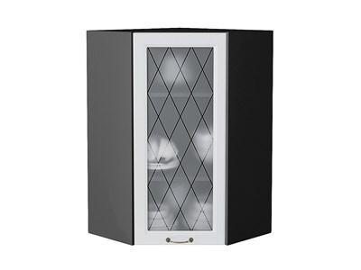 Шкаф верхний угловой остекленный Ницца Graphite, Белый, 920 В*Ш*Г 920*600*600, фасад МДФ/Стекло  Белый, корпус  Graphite ms2510VVT_54808