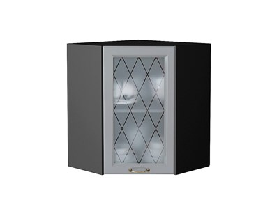 Шкаф верхний угловой остекленный Ницца Graphite, Графит, 720 В*Ш*Г 716*600*600, фасад МДФ/Стекло  Графит, корпус  Graphite ms2510VVT_54819