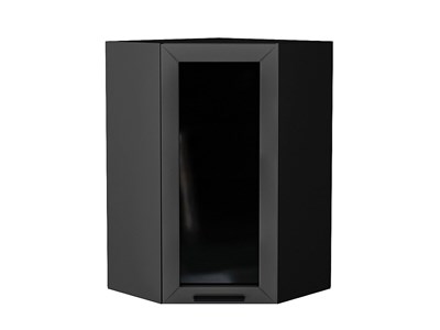 Шкаф верхний угловой остекленный Глетчер Graphite, Маренго Силк, 920 В*Ш*Г 920*600*600, фасад МДФ/Стекло  Маренго Силк, корпус  Graphite ms2510VVT_43585