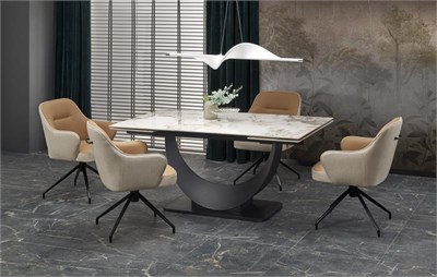 Стол обеденный Halmar FERNANDO 160 раскладной (белый мрамор/черный) ms2601SIGHAL_V-CH-FERNANDO-ST