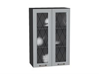 Кухонный  Шкаф верхний с 2-мя остекленными дверцами Ницца Graphite, Графит, 920, 600, каркас ЛДСП  Graphite, фасад МДФ/Стекло  Графит,  920*600*318 sppr5VVTtoAR54771