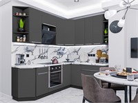 Кухонный гарнитур модульный Фьюжн-04 В*Ш*Г 2140*2500/1800*600, фасад МДФ  Stormy Silk, корпус  Graphite, столешница  Гранит белый ms2510VVT_79726