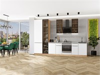 Кухонный гарнитур модульный Фьюжн-08 В*Ш*Г 2340*3400*600, фасад МДФ  Silky White, корпус  Дуб Вотан, столешница  Снежный мрамор ms2510VVT_79563