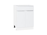 Шкаф нижний с 2-мя дверцами и ящиком Фьюжн Белый, Silky White, 600 В*Ш*Г 816*600*480, фасад МДФ  Silky White, корпус  Белый ms2510VVT_52198
