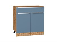 Шкаф нижний с 2-мя дверцами и ящиком Фьюжн Дуб Вотан, Silky Blue, 800 В*Ш*Г 816*800*480, фасад МДФ  Silky Blue, корпус  Дуб Вотан ms2510VVT_61002