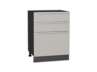Шкаф нижний с 3-мя ящиками Фьюжн Graphite, Silky Light Grey, 600 В*Ш*Г 816*600*480, фасад МДФ  Silky Light Grey, корпус  Graphite ms2510VVT_66702