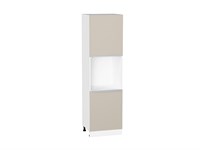 Шкаф пенал с 2-мя дверцами под технику Фьюжн Белый, Cream Silk, 2140 В*Ш*Г 2132*600*576, фасад МДФ  Cream Silk, корпус  Белый ms2510VVT_72032