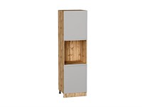 Шкаф пенал с 2-мя дверцами под технику Фьюжн Дуб Вотан, Silky Light Grey, 2140 В*Ш*Г 2132*600*576, фасад МДФ  Silky Light Grey, корпус  Дуб Вотан ms2510VVT_66718