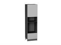 Шкаф пенал с 1-ой дверцей и ящиком под технику Фьюжн Graphite, Silky Light Grey, 2140 В*Ш*Г 2132*600*576, фасад МДФ  Silky Light Grey, корпус  Graphite ms2510VVT_66714