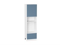 Шкаф пенал с 1-ой дверцей и ящиком под технику Фьюжн Белый, Silky Blue, 2140 В*Ш*Г 2132*600*576, фасад МДФ  Silky Blue, корпус  Белый ms2510VVT_52295