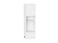 Шкаф пенал с 1-ой дверцей и ящиком под технику Фьюжн Белый, Silky White, 2140 В*Ш*Г 2132*600*576, фасад МДФ  Silky White, корпус  Белый ms2510VVT_52287