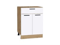 Шкаф нижний с 2-мя дверцами и ящиком Фрейм Дуб Вотан, White Silk, 600 В*Ш*Г 816*600*484, фасад МДФ  White Silk, корпус  Дуб Вотан ms2510VVT_66960