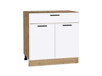 Шкаф нижний с 2-мя дверцами и ящиком Фрейм Дуб Вотан, White Silk, 800 В*Ш*Г 816*800*484, фасад МДФ  White Silk, корпус  Дуб Вотан ms2510VVT_66961
