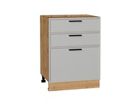 Шкаф нижний с 3-мя ящиками Фрейм Дуб Вотан, Grey Silk, 600 В*Ш*Г 816*600*484, фасад МДФ  Grey Silk, корпус  Дуб Вотан ms2510VVT_69165