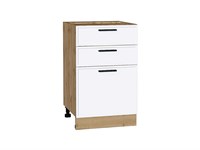 Шкаф нижний с 3-мя ящиками Фрейм Дуб Вотан, White Silk, 500 В*Ш*Г 816*500*484, фасад МДФ  White Silk, корпус  Дуб Вотан ms2510VVT_66977