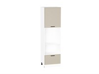 Шкаф пенал с 1-ой дверцей и ящиком под технику Фрейм Белый, Cream Silk, 2140 В*Ш*Г 2132*600*580, фасад МДФ  Cream Silk, корпус  Белый ms2510VVT_69932