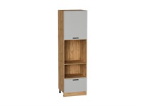 Шкаф пенал с 1-ой дверцей и ящиком под технику Фрейм Дуб Вотан, Grey Silk, 2140 В*Ш*Г 2132*600*580, фасад МДФ  Grey Silk, корпус  Дуб Вотан ms2510VVT_69189