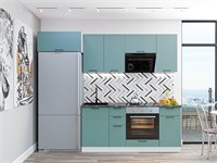 Кухонный гарнитур модульный Флэт-01 В*Ш*Г 2140*2600*600, фасад ЛДСП  Grey-green In 2S, корпус  Белый, столешница  Мрамор черный ms2510VVT_57230