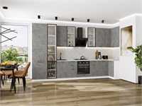 Кухонный гарнитур модульный Флэт-05 В*Ш*Г 2340*4000/1000*600, фасад ЛДСП  Temple Stone 2S, корпус  Белый, столешница  Пирит светлый ms2510VVT_79610