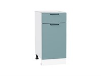 Шкаф нижний с 1-ой дверцей и ящиком Флэт Белый, Grey-green In 2S, 400 В*Ш*Г 816*400*478, фасад ЛДСП  Grey-green In 2S, корпус  Белый ms2510VVT_56933