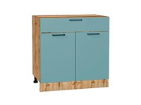 Шкаф нижний с 2-мя дверцами и ящиком Флэт Дуб Вотан, Grey-green In 2S, 800 В*Ш*Г 816*800*478, фасад ЛДСП  Grey-green In 2S, корпус  Дуб Вотан ms2510VVT_62559