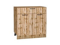 Шкаф нижний с 2-мя дверцами и ящиком Флэт Дуб Вотан, Wotan Oak 2S, 800 В*Ш*Г 816*800*478, фасад ЛДСП  Wotan Oak 2S, корпус  Дуб Вотан ms2510VVT_62561