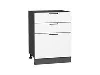 Шкаф нижний с 3-мя ящиками Флэт Graphite, White In 2S, 600 В*Ш*Г 816*600*478, фасад ЛДСП  White In 2S, корпус  Graphite ms2510VVT_55714