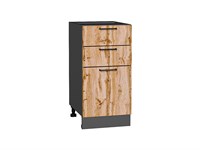 Шкаф нижний с 3-мя ящиками Флэт Graphite, Wotan Oak 2S, 400 В*Ш*Г 816*400*478, фасад ЛДСП  Wotan Oak 2S, корпус  Graphite ms2510VVT_52734