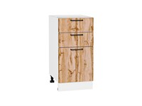 Шкаф нижний с 3-мя ящиками Флэт Белый, Wotan Oak 2S, 400 В*Ш*Г 816*400*478, фасад ЛДСП  Wotan Oak 2S, корпус  Белый ms2510VVT_52729