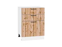 Шкаф нижний с 3-мя ящиками Флэт Белый, Wotan Oak 2S, 600 В*Ш*Г 816*600*478, фасад ЛДСП  Wotan Oak 2S, корпус  Белый ms2510VVT_52731