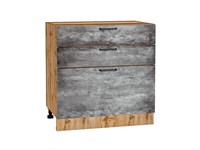 Шкаф нижний с 3-мя ящиками Флэт Дуб Вотан, Temple Stone 2S, 800 В*Ш*Г 816*800*478, фасад ЛДСП  Temple Stone 2S, корпус  Дуб Вотан ms2510VVT_62598