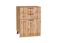 Шкаф нижний с 3-мя ящиками Флэт Дуб Вотан, Wotan Oak 2S, 600 В*Ш*Г 816*600*478, фасад ЛДСП  Wotan Oak 2S, корпус  Дуб Вотан ms2510VVT_62593