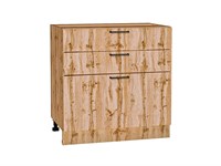 Шкаф нижний с 3-мя ящиками Флэт Дуб Вотан, Wotan Oak 2S, 800 В*Ш*Г 816*800*478, фасад ЛДСП  Wotan Oak 2S, корпус  Дуб Вотан ms2510VVT_62594