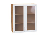 Шкаф верхний с 2-мя остекленными дверцами Сканди Дуб Вотан, White Softwood, 920, 800 В*Ш*Г 920*800*320, фасад МДФ/Стекло  White Softwood, корпус  Дуб Вотан ms2510VVT_62956