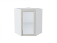 Шкаф верхний угловой остекленный Сканди Белый, Cappuccino Softwood, 720 В*Ш*Г 716*600*600, фасад МДФ/Стекло  Cappuccino Softwood, корпус  Белый ms2510VVT_41701