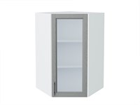 Шкаф верхний угловой остекленный Сканди Белый, Grey Softwood, 920 В*Ш*Г 920*600*600, фасад МДФ/Стекло  Grey Softwood, корпус  Белый ms2510VVT_41716
