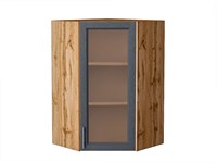 Шкаф верхний угловой остекленный Сканди Дуб Вотан, Graphite Softwood, 920 В*Ш*Г 920*600*600, фасад МДФ/Стекло  Graphite Softwood, корпус  Дуб Вотан ms2510VVT_62973