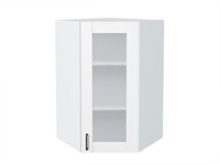 Шкаф верхний угловой остекленный Лофт Белый, Super White, 920 В*Ш*Г 920*600*600, фасад МДФ/Стекло  Super White, корпус  Белый ms2510VVT_55275