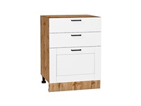 Шкаф нижний с 3-мя ящиками Лофт Дуб Вотан, Super White, 600 В*Ш*Г 816*600*480, фасад МДФ  Super White, корпус  Дуб Вотан ms2510VVT_63392