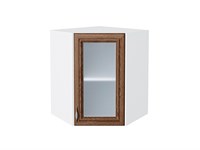 Шкаф верхний угловой остекленный Шале Белый, Brown Dreamline, 720 В*Ш*Г 716*600*600, фасад МДФ/Стекло  Brown Dreamline, корпус  Белый ms2510VVT_53855