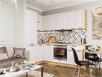 Кухонный гарнитур модульный Барселона-04 В*Ш*Г 2140*1550/2200*600, фасад МДФ/Стекло  Белый, корпус  Дуб Вотан, столешница  Дуб сонома ms2510VVT_77584